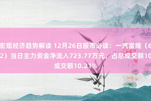 宏观经济趋势解读 12月26日股市必读：一汽富维（600742）当日主力资金净流入723.77万元，占总成交额10.21%