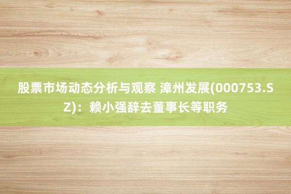 股票市场动态分析与观察 漳州发展(000753.SZ)：赖小强辞去董事长等职务