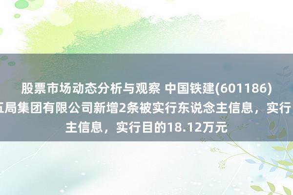 股票市场动态分析与观察 中国铁建(601186)控股的中铁十五局集团有限公司新增2条被实行东说念主信息，实行目的18.12万元