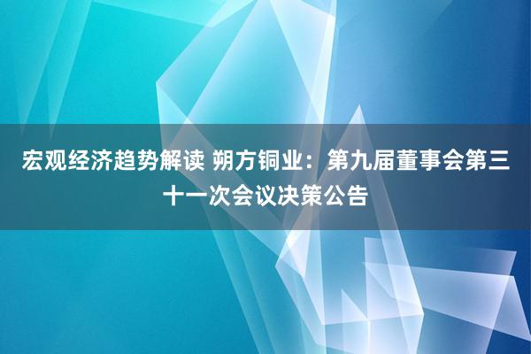 宏观经济趋势解读 朔方铜业：第九届董事会第三十一次会议决策公告