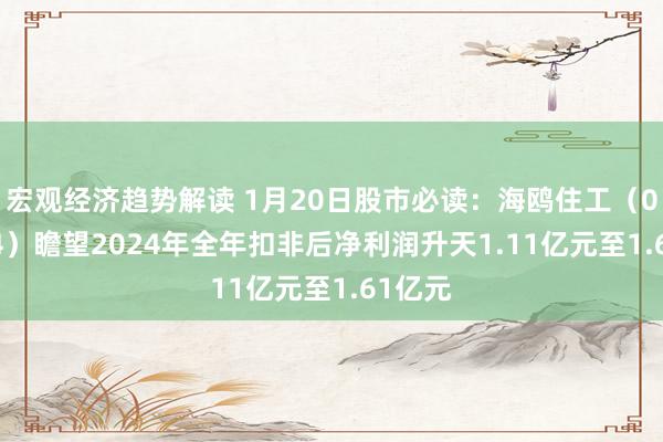 宏观经济趋势解读 1月20日股市必读：海鸥住工（002084）瞻望2024年全年扣非后净利润升天1.11亿元至1.61亿元