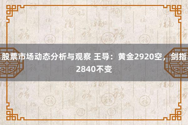 股票市场动态分析与观察 王导：黄金2920空，剑指2840不变